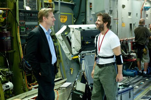 Christopher Nolan and Zack Snyder on set of MAN OF STEEL